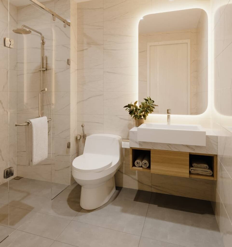 Diseño de baño pequeño iluminado