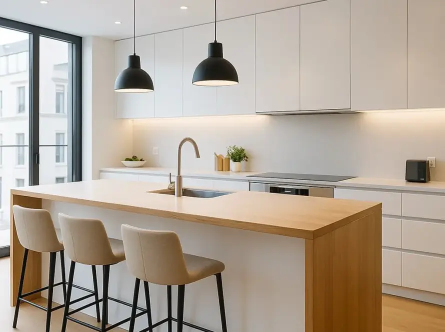 Cocina con isla y desayunador