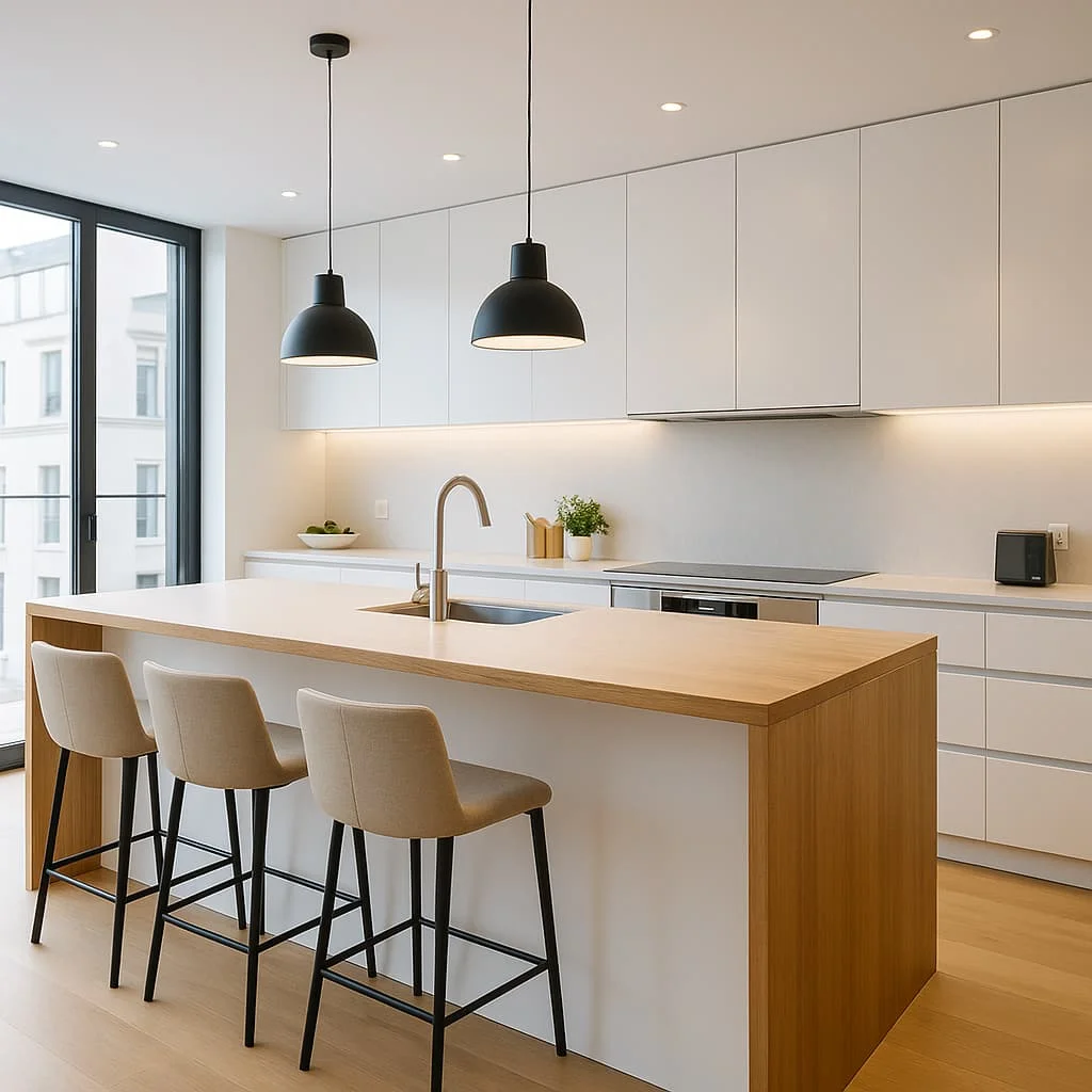 Cocina con isla y desayunador